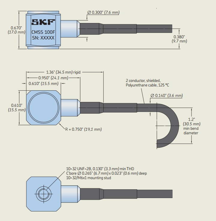 CMSS 100F – Cảm biến gia tốc máy công cụ SKF cho giám sát rung động trục chính & ổ trục 2 CMSS 100F