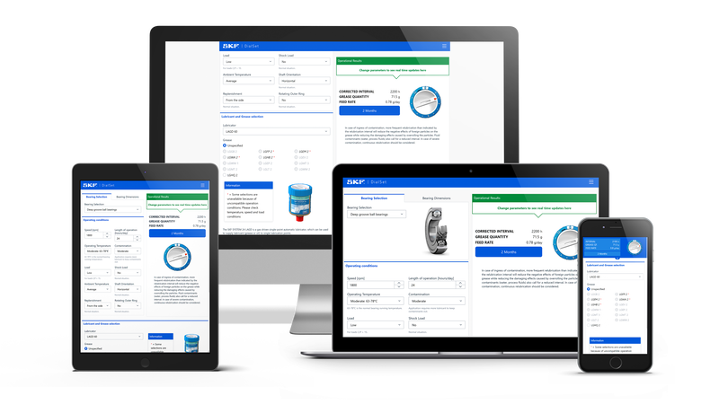 Phần mềm SKF DialSet – Công cụ tính toán lượng mỡ bôi trơn chính xác 1 SKF DialSet 7 - on various devices